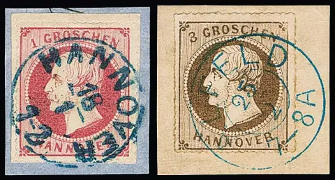 Cinq pièces de lettre, dont pièce de lettre magnifique 2 Gr. bleu avec 3 Gr. brun, ainsi que 1 Gr. rose sur pièce de lettre de luxe avec perforation complète sur quatre côtés (!) dans la séparation aux ciseaux (si rare !), en outre deux pièces de lettre 3 Gr. brun, entre autres cabinet avec K2 "Alfeld"