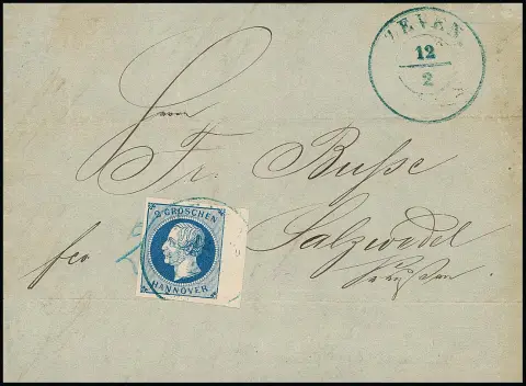 2 Gr. bleu avec bord de feuille à droite et numéro de rangée "9" sur lettre de choix doublement pliée avec K2 "Zeven"