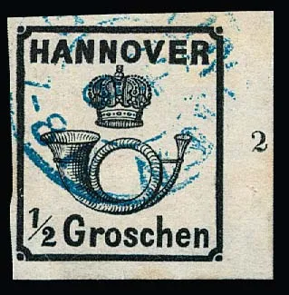 1/2 Gr. schwarz, tadelloses gestempeltes rechtes Randstück mit Reihenzahl "2", sign. Pfenninger