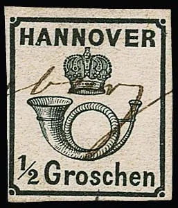 1/2 Gr. schwarz, weißer Gummi, Kabinettstück mit hs. Entwertung von der Briefsammlung "Derneburg" (typische Schrift), sign. Berger