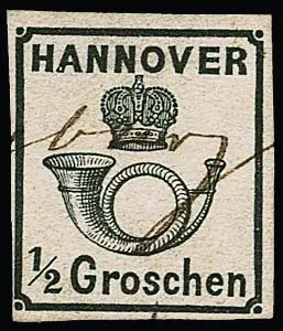 1/2 Gr. zwart, witte gom, kabinetstuk met handgeschreven ontwaarding uit de briefverzameling "Derneburg" (typisch handschrift), gesigneerd Berger