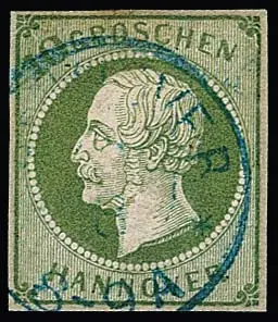 10 Gr. groen, gerepareerd maar echt gestempeld exemplaar met K2 van Hannover, foto-expertise Berger. Mi. 1700,-