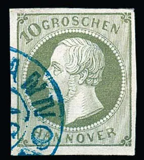 10 Gr. vert, pièce de choix légèrement oblitérée avec K2 de Hanovre, photo-expertise Berger. Mi. 1700,-