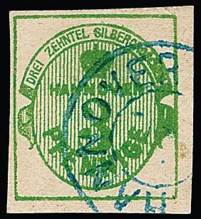 3 Pfge. vert, pièce de cabinet avec K2 de Hannover, signé Köhler, Dr. Pirl. Mi. 1200,-