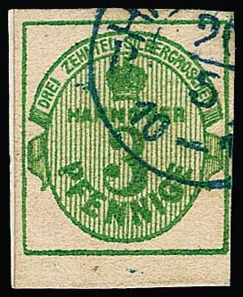 3 Pfge. vert, en bas du bord de feuille, sur petit fragment de lettre de cabinet avec K2 "Hannover BK", certificat Berger. Mi. 1200,- +