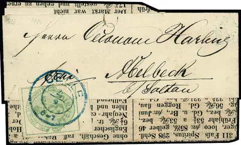 3 Pfge. vert, pièce de choix du bord inférieur seul sur bande de journal (un peu raccourcie) avec K2 "Celle". Mi. 200,-