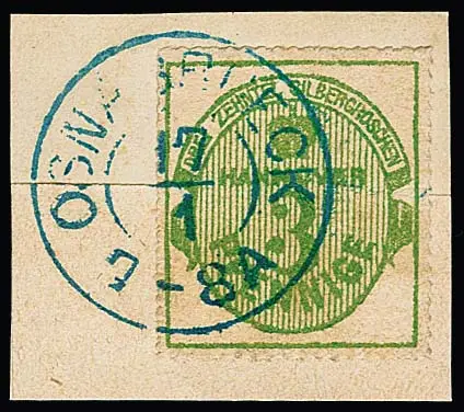 3 Pfge. vert sur pièce de lettre de cabinet de journal avec K2 complet "Osnabrück", signé Ressel