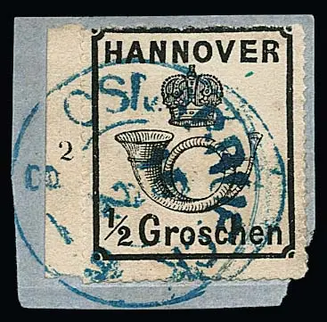 1/2 Gr. noir, gomme blanche, perforé normal, du bord gauche de feuille avec numéro de rangée "2" sur superbe fragment de lettre avec K2 "Osnabrück", signé Brettl. Mi.…