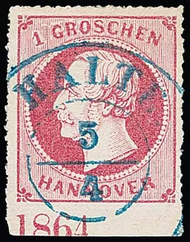 1 Gr. rose, pièce de cabinet du bord inférieur avec K2 centr. "Halte" et en bas année "1864" (position I)