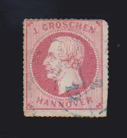 1 Gr. rose, à gauche légère séparation par ciseaux, avec la particularité "en bas double perforation", oblitéré