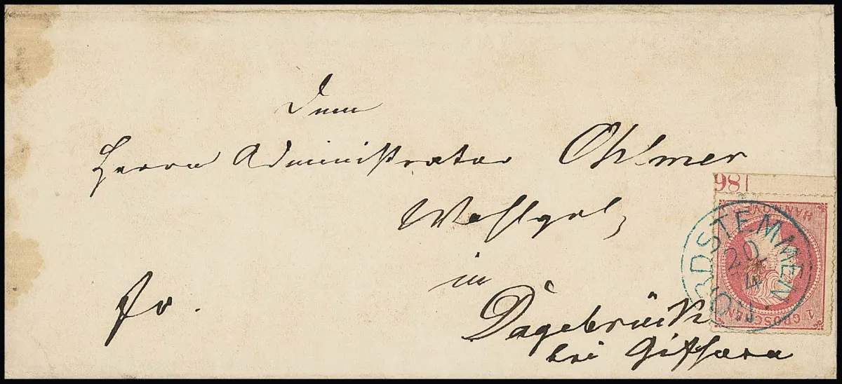1 Gr. rose, superbe pièce de bord inférieur avec année "186" en position rare ("1864" selon Kohl-Hb., p. 696) sur lettre tachée à gauche avec K1 "Nordstemmen"