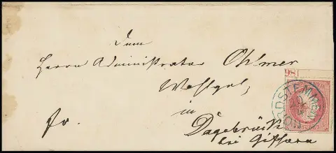 1 Gr. rose, superbe pièce de bord inférieur avec année "186" en position rare ("1864" selon Kohl-Hb., p. 696) sur lettre tachée à gauche avec K1 "Nordstemmen"