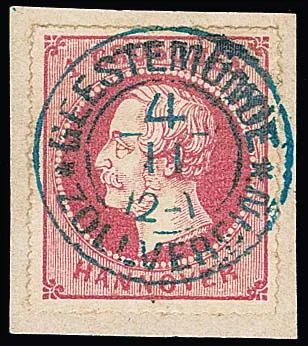 1 Gr. rosa auf Luxusbriefstück mit zentrischem K2 "Geestemünde Zollverein"