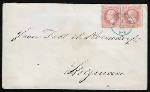 1 Gr. rose en paire (min. teinte) sur enveloppe magnifique avec K1 "Bremen"