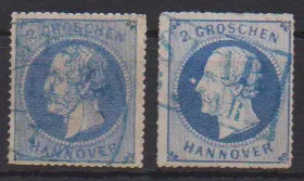 2 Gr. blauw, plaatfout "gebogen 2" (kleine fout, gesigneerd Bringmann) en IV (onberispelijk, foto-expertise Berger) elk gestempeld Mi. 400,-