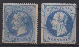 2 Gr. bleu, défaut de plaque "2 incurvé" (léger défaut, signé Bringmann) et IV (impeccable, expertise photo Berger) chacun oblitéré Mi. 400,-