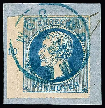 2 Gr. bleu du bord gauche avec numéro de rangée "10" sur fragment de lettre de cabinet avec K1 "Bremen", signé Berger
