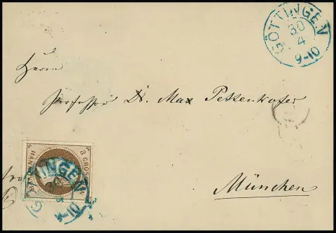 3 Gr. brun du bord gauche de la feuille (numéro de rangée "7") sur lettre de cabinet de Goslar à Oldenburg (signé Krause), ainsi qu'une autre affranchissement simple, Mi. 360,- +