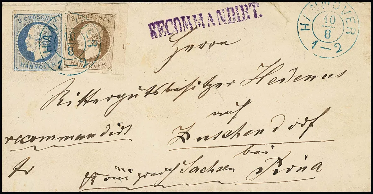 3 Gr. braun, rechte obere Kabinett-Bogenecke mit zweiseitig Durchstich innerhalb der Scherentrennung, Reihenzahl "1", nebst 2 Gr. blau (diese etwas unruhiger…