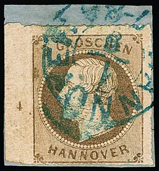3 Gr. brun clair, pièce de cabinet du bord gauche de la feuille avec numéro de rangée "4" sur fragment de lettre avec le défaut de plaque net et déjà plusieurs fois documenté "rupture de plaque en haut à travers GROSCHEN", attribuable au champ 31 d'un tirage partiel. Photoexp. Berger avec avis sur le PF