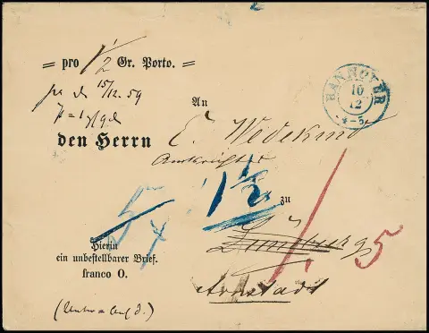 Enveloppe retour de Hanovre "Hierin ein unbestellbarer Brief, franco 0" avec K2 "Hannover" vers Lüneburg, puis réexpédiée à Arnstadt. Enveloppes retour usagées…
