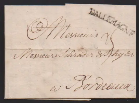 "Lübeck", 1746, lettre pliée avec transit L1 "D'ALLEMAGNE" pour Bordeaux, ainsi que lettre 1757 via Braunschweig pour Halle