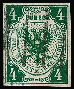 4 Sch. vert foncé, pièce de choix à larges marges et oblitérée nette, signé Grobe et certificat Brettl. Mi. 750,-