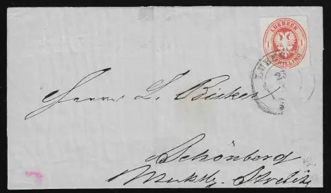1 Sch. orange rouge, pièce magnifique sur lettre (raccourcie au verso) de Lübeck à Schönberg, ex Trabert