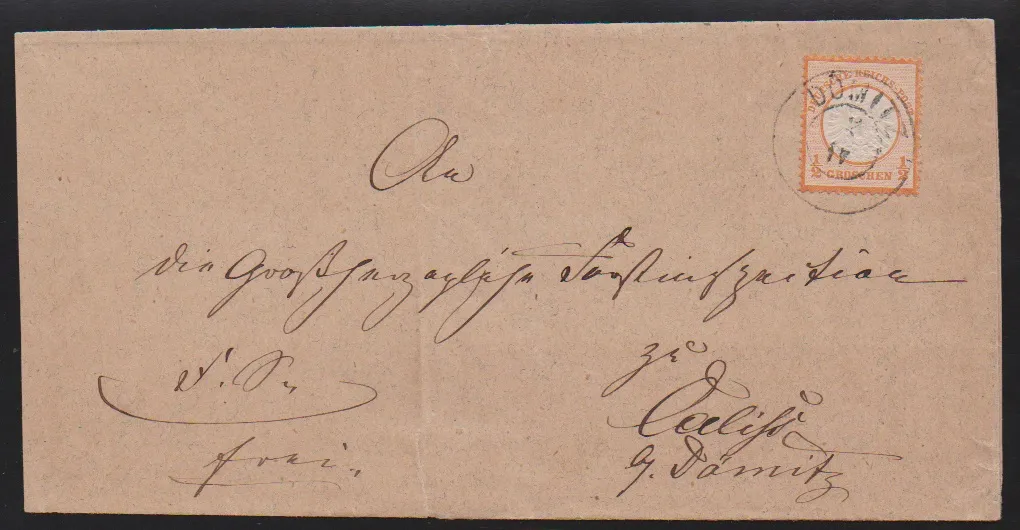 "Dömitz", cachet K2 réutilisé clair sur lettre locale affranchie 1/2 Gr. grand Brustschild pour sa propre circonscription, signé Zill