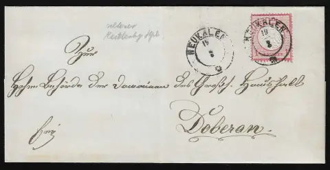 "Neukalen", cachet K2 de réexpédition clair sur lettre de cabinet 1 Gr. petit écu de poitrine