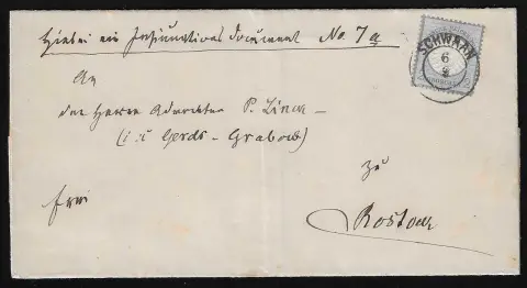 "Schwaan", cachet K2 de réexpédition idéal sur document de cabinet de mandat-poste de 2e échelon de poids avec 2 Gr. grand écu de poitrine pour Rostock, expertise photo Krug