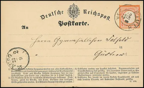 "Stuer 22/9 72", K2 clair et centré sur carte postale oblitérée avec Brustschild 1/2 Gr., rareté de cachet