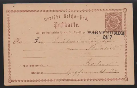 "Warnemünde", L2 de réexpédition clair sur carte Brustschild 1/2 Gr.