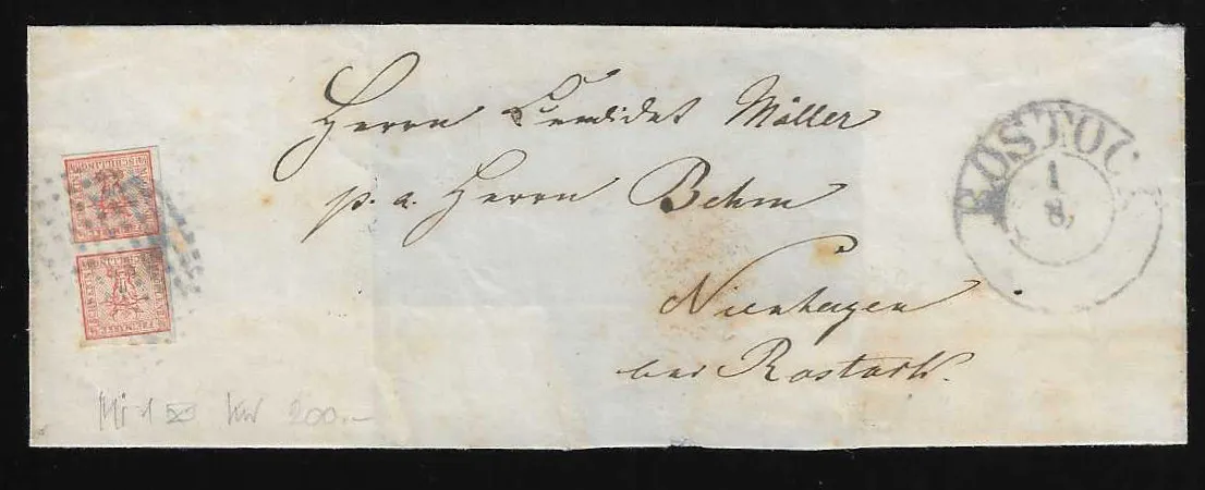 2/4 Sch. rose, bon, sur lettre incomplète au verso avec cachet à points et K2 "Rostock" dans son propre district rural vers Nienhagen, expertise photo Berger