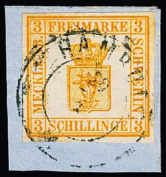 3 Sch. orange, défaut de plaque "3 en bas à droite ouvert en haut", sur fragment de lettre de cabinet avec K2 "Hamburg"