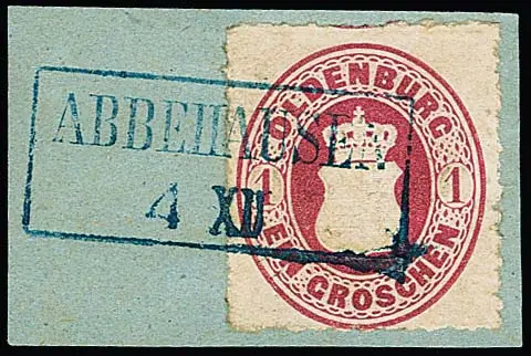 "Abbehausen", Ra2 sur six fragments de lettre armoiries 1 Gr., deux fois le mois en chiffres romains