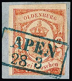 "Apen", Ra2 net sur fragment de lettre 2 Gr. rouge (en bas à droite un peu de coupe de ligne de bord, bien signé Krause, Rasche)