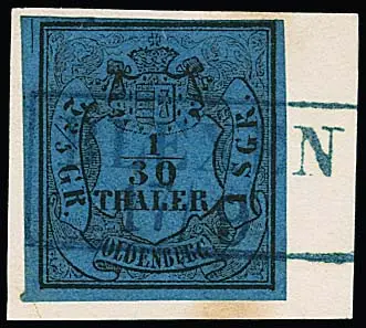 "Blexen", Ra2 bleu sur fragment de lettre de cabinet 1/30 Th. et fragment de lettre armoiries 1 Gr.