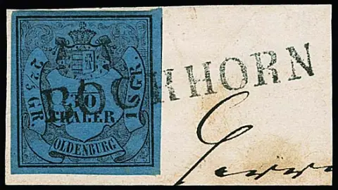 "Bockhorn", L1 noir complet sur fragment de lettre avec 1/30 Th. bien margée noir/bleu (bon type II, signé Krause), en outre sur autre fragment de lettre 1/30 Th. (rogné) et Ra2 bleu sur fragment de lettre armoiries 1 Gr. (manque)