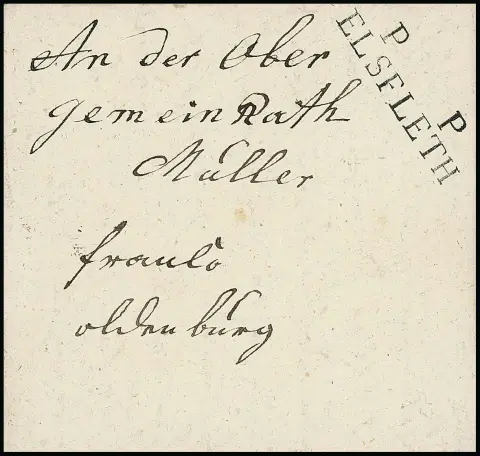 "Elsfleth", 1814, 2.5., L2 "P.P. ELSFLETH" particulièrement clair sur lettre de luxe pour Oldenburg
