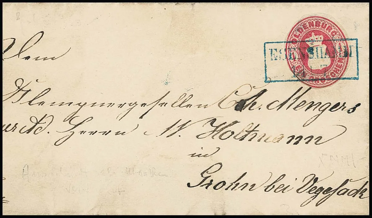 "Esensham", Ra2 klar auf (links gering verkürztem) Brief mit für diesen Ort typisch rundgeschnittener Wappen 1 Gr.