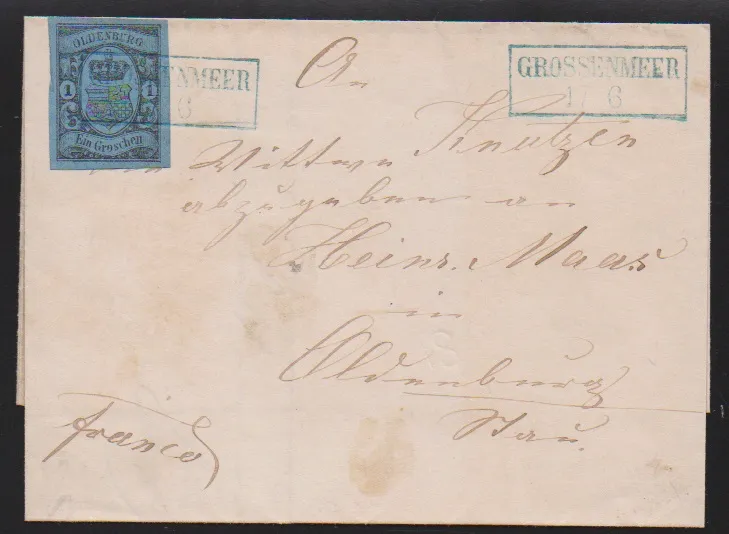 "Grossenmeer", Ra2 klar auf Brief (Papier leichte Gebrauchsspuren) mit breitrandigem Kabinettstück 1 Gr.