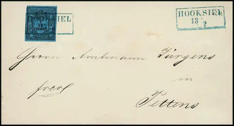 "Hooksiel", Ra2 klar auf Prachtbrief 1/30 Th.