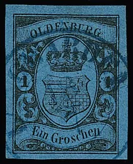 "Langwarden", der sehr seltene, lt. Hb. nur vom 26.4. bis 16.10.1860 in Gebrauch befindliche K2 klar und zentrisch auf breitrandigem Kabinettstück 1 Gr.