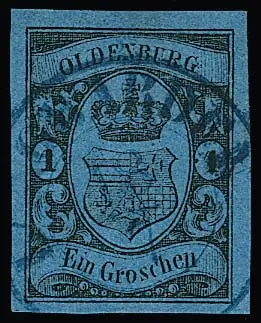 "Langwarden", der sehr seltene, lt. Hb. nur vom 26.4. bis 16.10.1860 in Gebrauch befindliche K2 klar und zentrisch auf breitrandigem Kabinettstück 1 Gr.