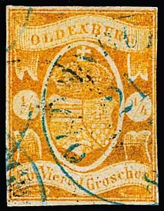 1/4 Gr. dunkelorange, seltene gestempelte Marke mit kleinen Einschränkungen, sign. Mohrmann, Wallner (mit einwandfreiem Attest) u.a. Mi. 5000,-