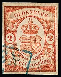 2 Gr. zinnoberrot, motivfrei gestempeltes, breitrandiges Kabinettstück, sign. Pfenninger, Bühler, Dietrich. Mi. 550,-