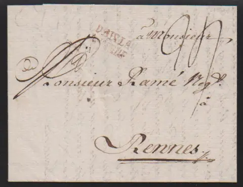 "Aachen", 1789, roter L2 "D' AIXLA CHAPELLE" auf Auslandsbrief nach Rennes, sowie roter L2 "103 AIX-LA-CHAPELLE" auf Brief (aus Burtscheid 1804, kl.…