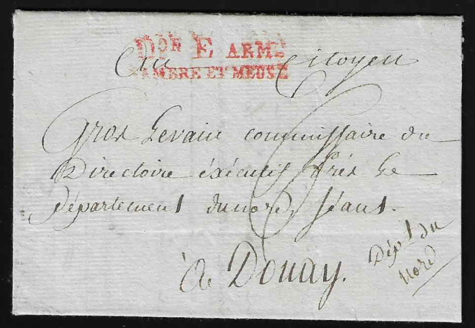 "Aachen", 1790, seltener französischer Feldpostbrief mit rotem L2 "D.ON E ARM. SAMBRE ET MEUSE"