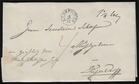 "Aldenhoven", 1835, sehr klarer K1 auf Luxusbrief nach Düsseldorf, Feuser 100,-